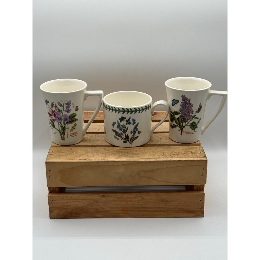 Portmeirion Botanic Garden Mugs - Set of 3 Assorted Floral Ceramic Coffee Cups